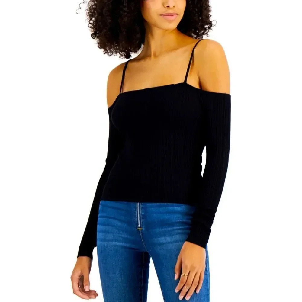 Leyden Off-the-Shoulder Knitted Black Top, Brand New with tags, Large size💖